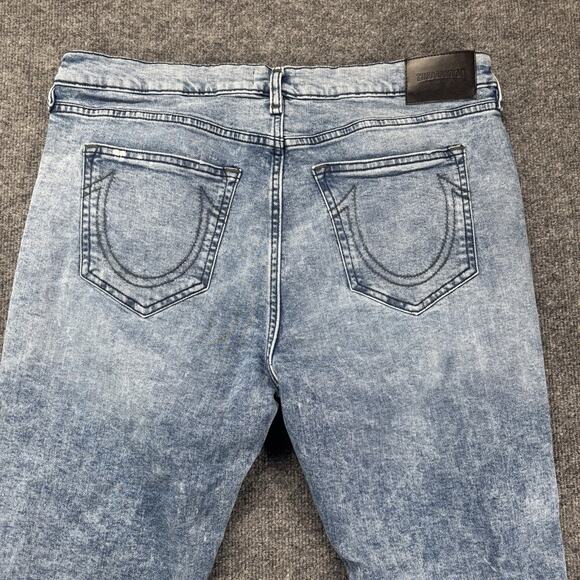 True Religion Jeans Men 38x34 Blue Rocco Relaxed Skinny 5 Pocket Embroidered Y2K - Picture 2 of 8